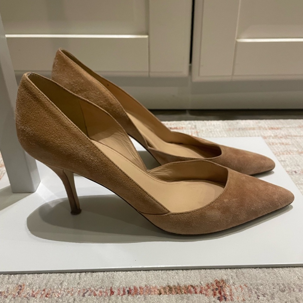 J. Crew Tan Pointed-Toe Suede Heels